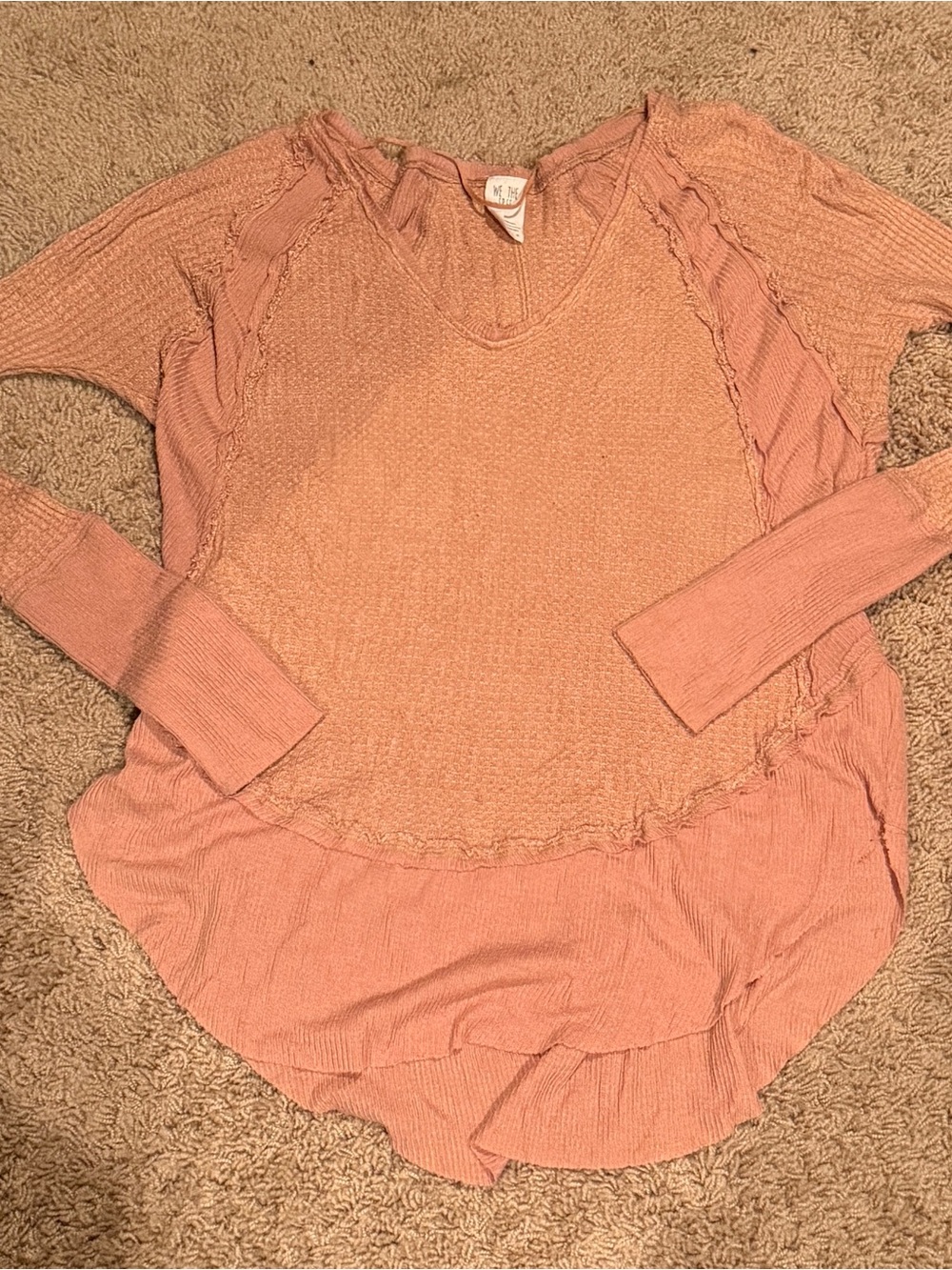 We The Free Long Sleeve Ruffle Hem Top - Rose
